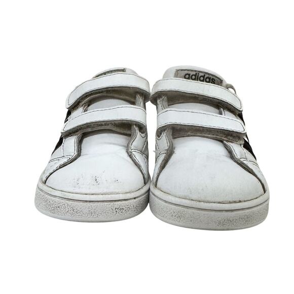 Adidas Kids Advantage Sneakers Velcro White Black Stripes Size 9K Toddler Boy - Picture 3 of 9